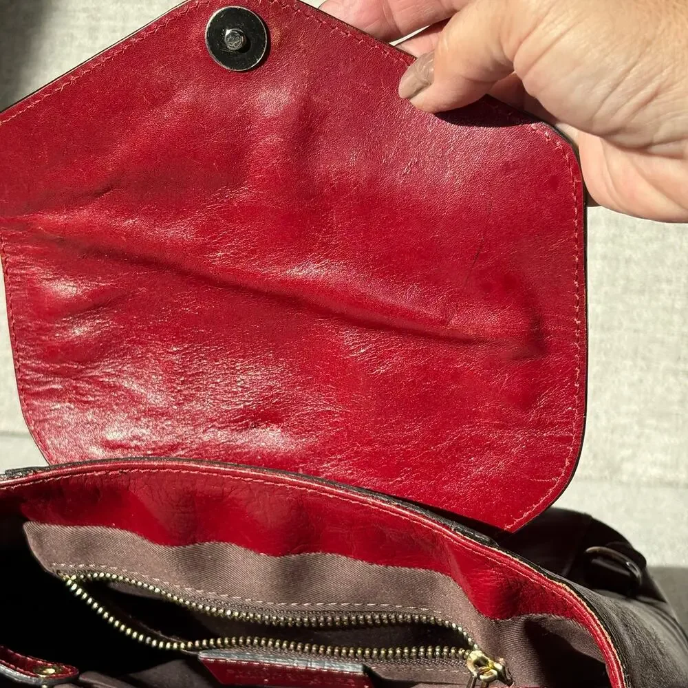 Structured Red Leather Top-Handle Shoulder Bag